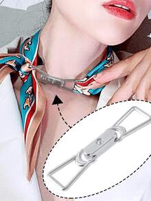 丝巾环夹，宽边粗链丝巾扣，披肩夹丝巾扣，丝巾别针 - 金+銀 - 查看 7