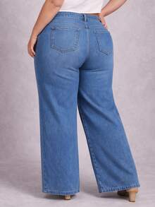 BNB Calça Wide leg Plus Size Feminina Cintura Alta - jeans - Visão 6