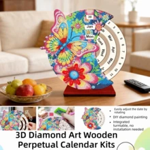 3D钻石艺术万年历套装 木质DIY手工钻石艺术日历 旋转钻石画日历 成人款 - 多色 - 查看 1