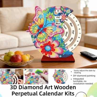 3D钻石艺术万年历套装 木质DIY手工钻石艺术日历 旋转钻石画日历 成人款