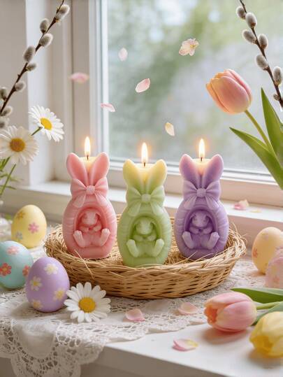 Bộ quà tặng nến thơm hình thỏ trứng Phục Sinh dễ thương, hương hoa chuông xanh, hương thơm tự nhiên từ thực vật, cháy lâu, thích hợp cho phòng ngủ, phòng ăn, tiệc tùng, trang trí nhà cửa, tạo không gian thư giãn, hoàn hảo làm quà sinh nhật, Ngày Valentine, Ngày của Mẹ, quà tốt nghiệp cho gia đình, bạn bè nữ, bạn học.