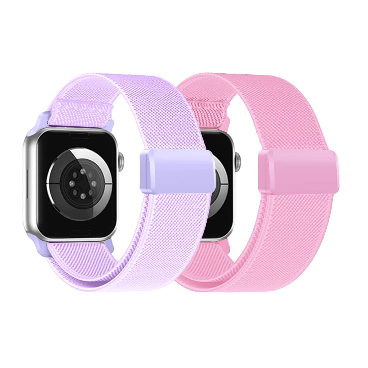 2条/套透气轻便磁扣编织表带，兼容 49mm 44mm 45mm 46mm 42mm 38mm 40mm 41mm，Series 11 10 9 8 7 6 5 4 3 2 1 SE Ultra；18mm 20mm 22mm磁吸弹性表带，兼容 Watch 7 6 5 4。 - 燻衣紫+粉紅 - 查看 1