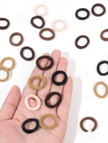 100/20pcs High-End Minimalist Dark Brown Vertical Striped Small Elastic Hair Ties - Multicolor - View 3
