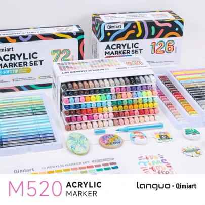 1 Set Of Blueberry M520 72/126 Colors Acrylic Marker Pens, Rich Colors, Vivid, Suitable For Student Painting, Graffiti, Marking, Journaling, Postcard Making, Applicable To Glass, Ceramic, Plastic, Wood, Stone, Fabric, Paper And Other Materials, Exquisite Packaging - Great Gift For Boys/Girls Students And Teachers
