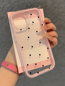 1pc Pink Polka Dot Pattern Minimalist Shockproof TPU Phone Case, Compatible With Apple 17, 16, 15, 14, 13, 12, 11 Pro Max, Air - Multicolor - View 1