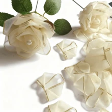 100 cánh hoa voan viền vàng óng ánh - Nguyên liệu thủ công hoa DIY cao cấp - Bộ cánh hoa lụa satin viền vàng, bán thành phẩm, lý tưởng cho việc tự làm bó hoa hồng khô, hoa tươi và các sắp xếp hoa, lấp lánh với viền vàng, thích hợp cho Ngày Valentine, Ngày của Mẹ, Ngày của Cha, Kỷ niệm, Đám cưới, Sinh nhật, Tiệc tùng, Lễ đính hôn, Lễ tốt nghiệp và nhiều dịp khác. - Cánh hoa vải tuyn - Xem 10