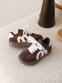 1 Pair Toddler Boys/Girls Non-Slip Soft Bottom Walking Shoes, Kids Sports Sneakers - Brown - View 2