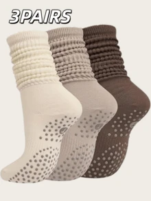3 Pairs Women's Yoga Crew Socks With Non-Slip, Yoga Pilates Crew Socks, Suitable For Barre Hospital Grip Socks - Multicolor - View 1