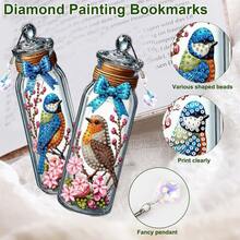 3pcs Diamond Painting Bookmarks - Peacock, Bird Series Patterns, Acrylic Material With Special Shaped Gems Pendant, For Home Office Supplies Reading, Hobbyist Gifts - View 7