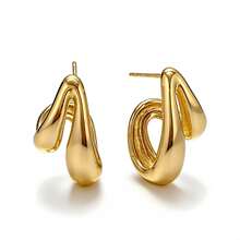 2026新款金色水滴耳环，独特设计，优雅弧线耳环，女士款 - 金色 - 查看 7