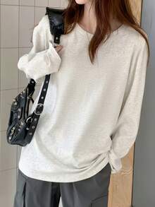 Domestic Shipping. New For Fall. Black Long-Sleeved T-Shirt For Women. Printed, Loose-Fitting, Korean-Style Top. Fall Clothing. Y2K Top. Korean Casual. Oversized. - 淺花灰 - 查看 2