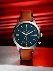 Đồng hồ nam 3 kim, dây da, máy quartz, vỏ thép không gỉ/mặt kính chống trầy xước FS5279 - Nâu nhạt - Xem 1