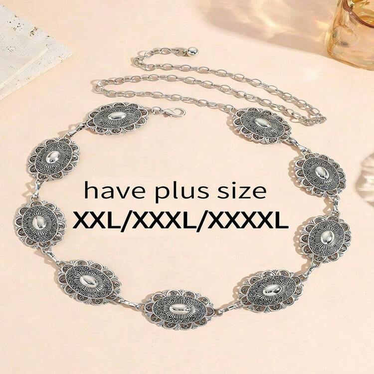 1 chiếc dây thắt lưng kim loại khắc họa tiết cổ điển dành cho nữ, thích hợp phối cùng quần jeans kiểu phương Tây, lý tưởng cho đi biển, kỳ nghỉ, họp mặt, tiệc tùng, cỡ lớn XXL/XXXL/XXXXL cho váy nữ. - Bạc - Xem 1