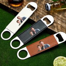 Abridor de botellas de acero inoxidable con mango de cuero y foto personalizada, regalo para el Día del Padre, cumpleaños o padrinos de boda - Multicolor - Ver 5