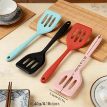 1/2pcs Silicone Slotted Spatula, High Heat Resistant Soft Kitchen Tool For Frying Fish, Eggs, Pancakes, Non-Stick, Dishwasher , Black - Multicolor - View 5
