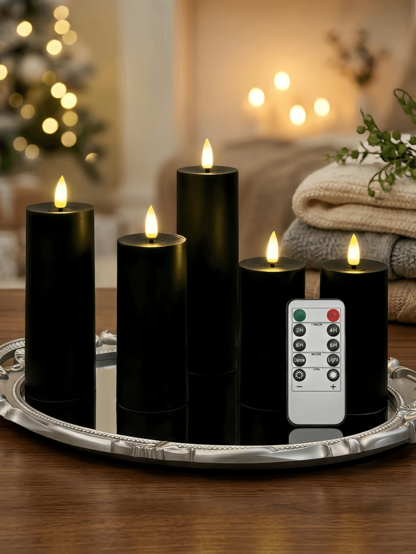 Bộ 2/3/4/5 nến không lửa có hẹn giờ và điều khiển từ xa, nến LED chạy bằng pin, nến giả điện tử bằng nhựa, nến cầu nguyện, không tan chảy, màu đen, ngọn lửa ấm áp, thích hợp cho gia đình, Halloween, Giáng sinh, tiệc tùng, cầu hôn và các dịp khác. - đen - Xem 1