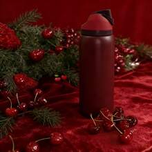 OwaIa Black Cherry Large Capacity Stainless Steel Water Bottle,32oz/945ml,With A Straw,Exquisite Appearance,Keeps Drinks Hot Or Cold,Can Hold Iced Drinks And Water,Suitable For Leisure,Work,Sports,Indoors And Outdoors,Suitable For Students And Office Workers,As A Gift - 黑櫻桃 - 查看 5