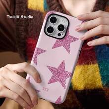 适用于 17、17 Pro、16 Pro Max、15 Pro、13、13 Mini、12、11、XS Max、7、SE2 的幸运 777 星形图案手机壳，亮面二合一手机壳 - 黑色 - 查看 2