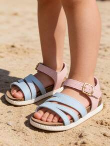 Summer New Fashion Versatile Boys/Girls PU Strap Design Roman Sandals, Soft Breathable Foot Protection Non-Slip Sole Lightweight Sandals - Baby Blue - View 5