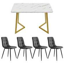 117cm Dining Table With 4 Chairs, Rectangular Dining Table, Modern Kitchen Table And Chair Set, Dark Grey Velvet Dining Chair, Gold Table Legs - Grey - View 2