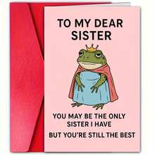 1pc Hilarious "Only Sister But Still The Best" Card, Frog Princess Design With Red Envelope, Ideal Gift For Sister & Siblings - View 2
