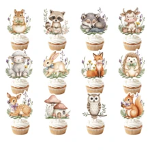 24pcs/Set,Watercolor Woodland Animals Cupcake Toppers - Boho Forest Creatures Cake Picks For Babe Shower, Gender Reveal,Birthday Party Supplies & Decor, Forest Animal Cake Topper Picks Table Centerpiece - View 7