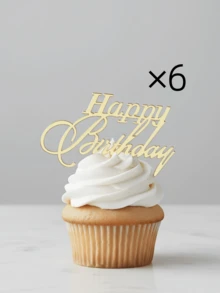 3个/6个/9个生日快乐纸杯蛋糕装饰插牌，生日快乐蛋糕装饰，金色纸杯蛋糕装饰，蛋糕装饰，派对庆典甜点装饰配件，金色亚克力蛋糕用品 - A - 查看 12