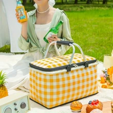 1pc Large Outdoor Picnic Basket With Leak-Proof Lining, Insulated Picnic Basket/Cooler Bag, Portable Foil-Wrapped Insulated Bag, Foldable Insulated Box With Steel Frame, Portable Outdoor Picnic Storage Basket, Suitable For Outdoor Activities, Travel, Beach, Camping. - Giỏ dã ngoại - Xem 3