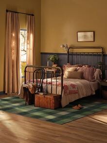 1pc Modern Simple Green Geometric Multicolor Striped Plaid Rug, Soft Faux Wool Carpet, Suitable For Bathroom, Kitchen, Entryway, Hallway, Bedside, Living Room, Bedroom, Machine Washable 100% Polyester Mat, Home Decor - Multicolor - View 5