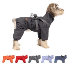 一件时尚轻便防风防水宠物外套，适合泰迪犬、马尔济斯犬和其他宠物穿着 - 灰色 - 查看 1