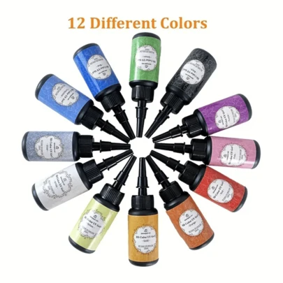 0.34盎司/瓶 12色/套 UV树脂 3D树脂 环氧树脂钩线工具 紫外线固化 DIY手工珠宝制作 液态树脂染料 模型涂装