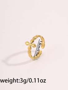 3/1pc - Luxury Stainless Steel Ring, Featuring A Gold Knot, Double Pillars, And Cross Design. The Opening Is Adjustable, Making It A Sophisticated Women's Jewelry Piece Suitable For Everyday Wear And Layering. - Gold - View 8
