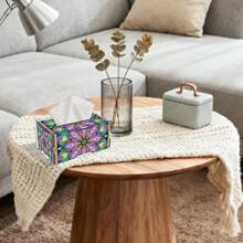 1pc Diamond Painting Tissue Box Kit, Flower & Mushroom Pattern, Wooden Material, Handmade DIY Dotted Rhinestone Craft, Partial Mosaic Handmade, Suitable For Home Living Room, Office Desk - View 5