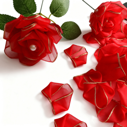 100pcs Shiny Gold Edged Chiffon Flower Petals - Premium DIY Floral Craft Material - Gold Edged Satin Silk Flower Petals Set, Semi-Finished, Ideal For DIY Preserved Rose Bouquets, Everlasting Flowers And Floral Arrangements, Sparkling With Gold Trim, Suitable For Valentine's Day, Mother's Day, Father's Day, Anniversary, Wedding, Birthday, Party, Engagement, Graduation Ceremony And More.