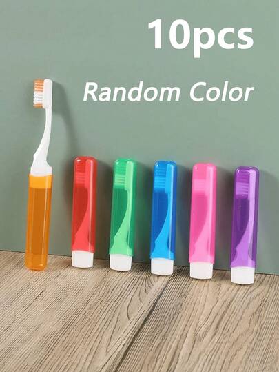 10pcs Foldable Travel Toothbrush With Toothbrush Case, Soft Bristles, Portable For Travel, Home, Bathroom, Camping, Outdoor, Business Trip. 55pcs Travel Accessories Set For Students, Back To School Supplies, Dorm Essentials - Perfect For Travel, Business Trip, Outdoor, Camping And Business Travel! Best Gift For Travel Lovers, Brush Color Random.