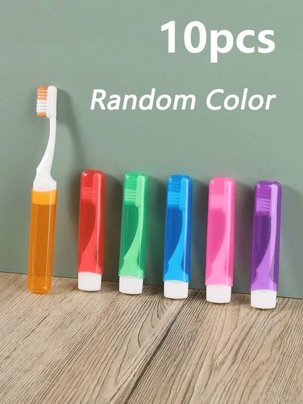 10pcs Foldable Travel Toothbrush With Toothbrush Case, Soft Bristles, Portable For Travel, Home, Bathroom, Camping, Outdoor, Business Trip. 55pcs Travel Accessories Set For Students, Back To School Supplies, Dorm Essentials - Perfect For Travel, Business Trip, Outdoor, Camping And Business Travel! Best Gift For Travel Lovers, Brush Color Random.
