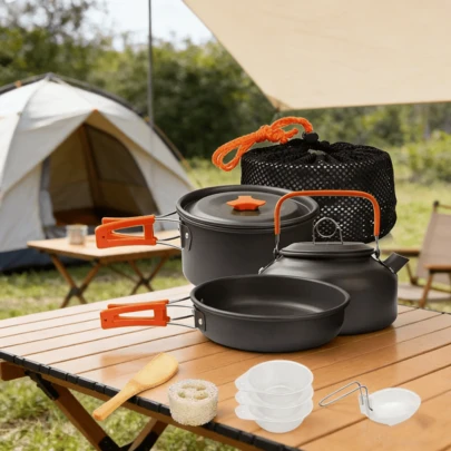 Ultra-Light Aluminum Camping Cookware Set - Perfect For Outdoor Picnics, Hiking & RV Trips
