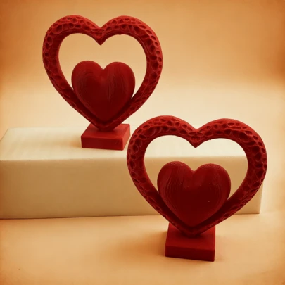 1pc Double Heart Easter Garden Decor, Heart-Shaped Home Room Collectible Statue, 3D Printed Classic Red With Romantic Ambiance, Suitable For Wedding Decoration, Easter/Eid/Mother's Day/Birthday Gift!