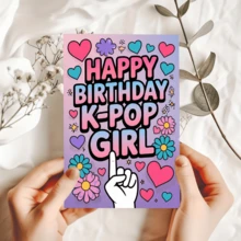 A Birthday Card Featuring KPOP Girl Prints With Heart And Flower Designs, Perfect For Birthday Celebrations And Gifts - Multicolor - View 4