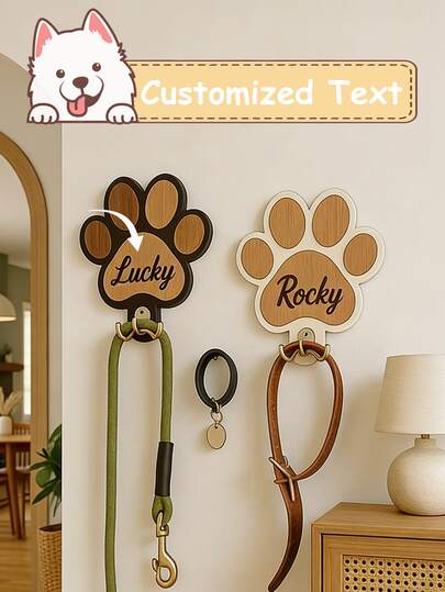 Custom Wooden Pet Dog Leash Storage Rack, Personalized Paw-Shaped Hooks, Dog Leash Storage Collar Hook, Dog Name Tags Accessories, Pet Gifts Custom Leash Holder,Wooden Dog Hook,Towel Hook,Dog Lead,Dog Harness, Dog Leash Storage, Custom Pet Gift, Dog Collar Hook, Dog Name Sign, Personalized Dog Paw, Animal Lover, Dog Organization, Pet Accessories