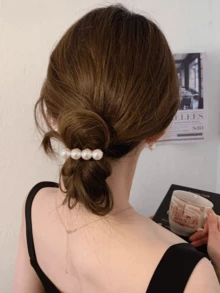 2pcs Minimalist Elegant Pearl Hair Ties - Black 2Pcs - View 2