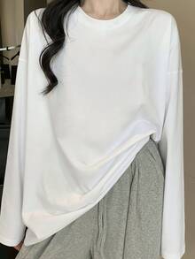Domestic Shipping. New For Fall. Black Long-Sleeved T-Shirt For Women. Printed, Loose-Fitting, Korean-Style Top. Fall Clothing. Y2K Top. Korean Casual. Oversized. - 白色 - 查看 2
