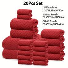 This 20-Piece Bathroom Towel Set Includes 12 Face Towels, 6 Bath Towels, And 2 Large Bath Towels. Available In Multiple Colors, These Soft And Comfortable Towels Are Suitable For Family Members, Bathrooms, Gyms, Swimming Pools, Beaches, Vacations, Hotels, Outdoor Activities, Beauty Salons, And More. - 20 miếng hình bông lúa mì đỏ - Xem 10