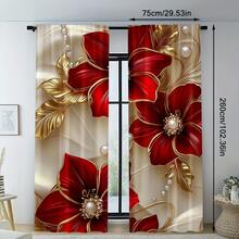 2 buah Tirai Motif Bunga Merah dan Daun Cokelat Tua - Dengan Desain Saku Batang yang Mudah, Bahan Poliester, Dapat Dicuci dengan Mesin, Sempurna untuk Dekorasi Ruang Tamu, Kamar Tidur, dan Ruang Belajar - MultiWarna - View 9