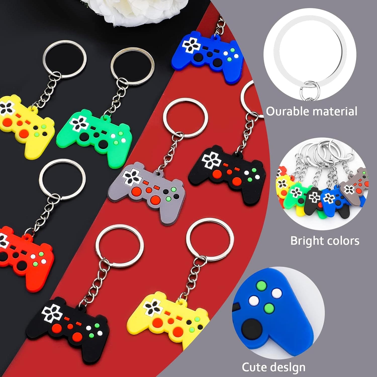 Bộ 6/12 móc khóa tay cầm chơi game sáng tạo, móc khóa nhựa PVC, phụ kiện xe hơi, chất liệu cao su mềm (4 chấm ngẫu nhiên ở bên phải) - 12 cái - Nhiều màu - Xem 1