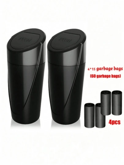 2pcs/Set 1pc Car Trash Can With Lid - Car Cup Holder Trash Can - Mini Leak-Proof Car Trash Can - Car Organizer Storage Box Front & Rear Seat Accessories, Essential Small Items For Car, Home & Office (1pc Trash Can + 2 Rolls*15pcs Trash Bags / 1pc Trash Can + 4 Rolls*15pcs Trash Bags / 2pcs Trash Cans + 2 Rolls*15pcs Trash Bags / 2pcs Trash Cans + 4 Rolls*15pcs Trash Bags / 4 Rolls Trash Bags Sold Separately)