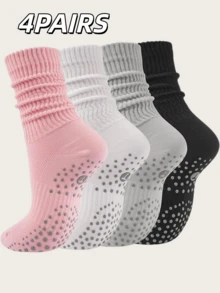 4双装女士普拉提瑜伽袜，带防滑点，圆领款式，适合健身、芭蕾、舞蹈、医院及其他场合 - 彩色 - 查看 1