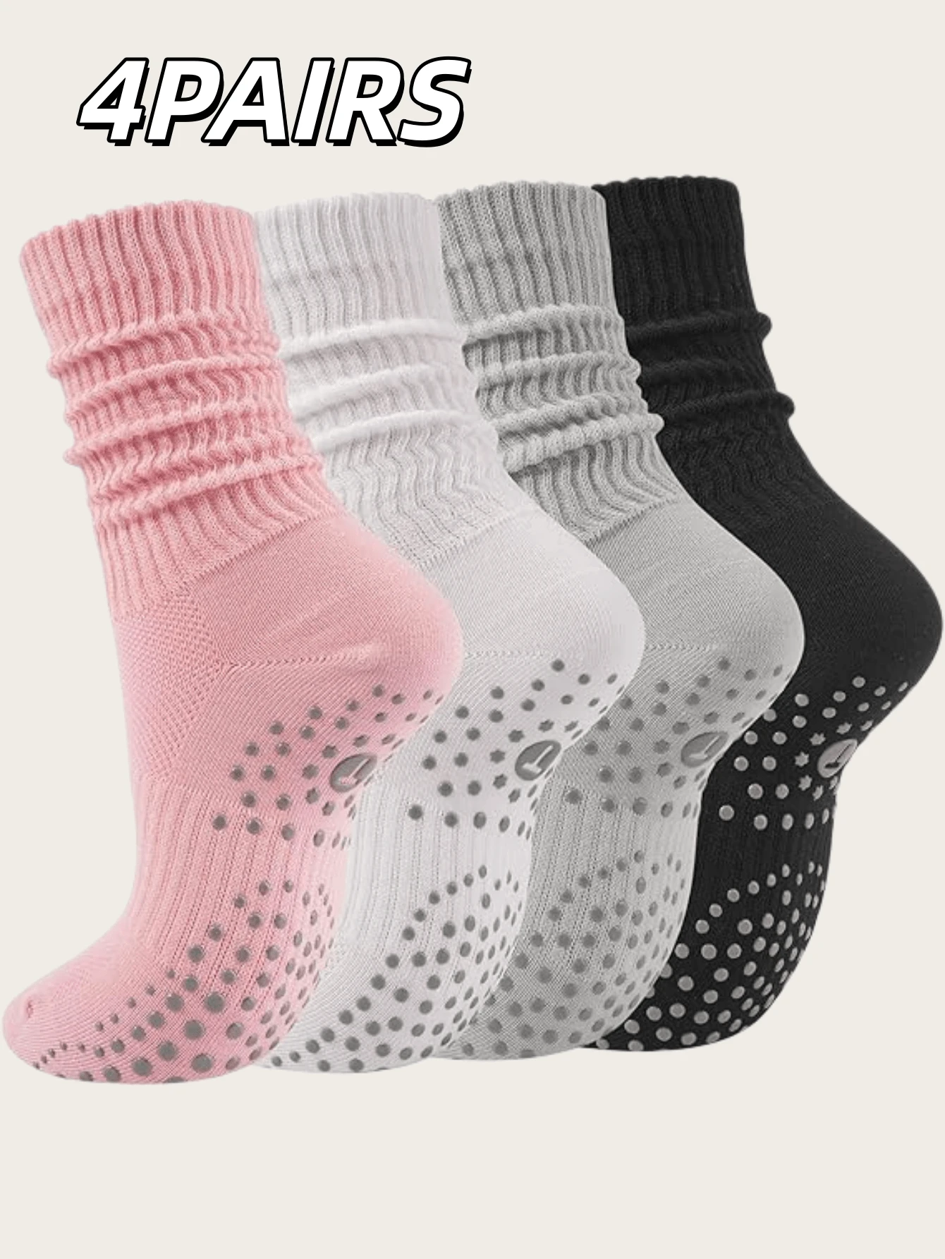 4双装女士普拉提瑜伽袜，带防滑点，圆领款式，适合健身、芭蕾、舞蹈、医院及其他场合 - 彩色 - 查看 1