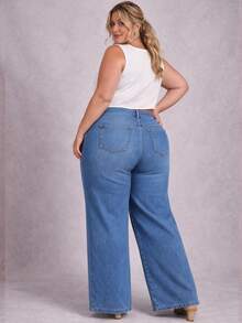 BNB Calça Wide leg Plus Size Feminina Cintura Alta - jeans - Visão 3
