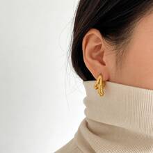 2026新款金色水滴耳环，独特设计，优雅弧线耳环，女士款 - 金色 - 查看 1